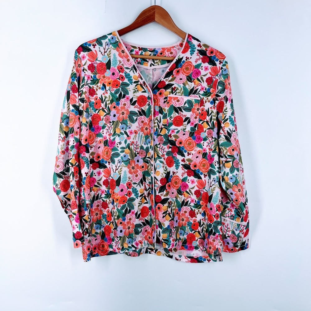 Summersalt Cloud 9 Pajama Top Womens Medium Floral Button Down Long Sleeve Pink